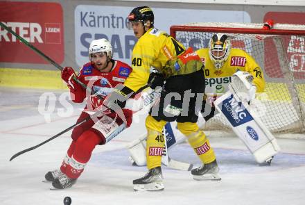EBEL. Eishockey Bundesliga. KAC gegen	spusu Vienna Capitals. Dennis Sticha,  (KAC),  Bernhard Posch, David Kickert (Vienna Capitals). Klagenfurt, am 17.9.2021.
Foto: Kuess
www.qspictures.net

---
pressefotos, pressefotografie, kuess, qs, qspictures, sport, bild, bilder, bilddatenbank