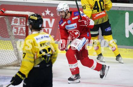 EBEL. Eishockey Bundesliga. KAC gegen	spusu Vienna Capitals. Torjubel Dennis Sticha (KAC). Klagenfurt, am 17.9.2021.
Foto: Kuess
www.qspictures.net

---
pressefotos, pressefotografie, kuess, qs, qspictures, sport, bild, bilder, bilddatenbank