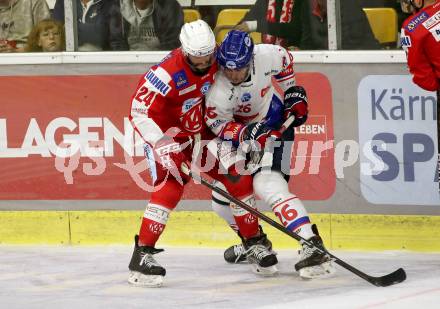 EBEL. Eishockey Bundesliga. KAC gegen	HC TIWAG Innsbruck. Steven Strong, (KAC), Daniel Leavens   (Innsbruck). Klagenfurt, am 18.9.2021.
Foto: Kuess
www.qspictures.net

---
pressefotos, pressefotografie, kuess, qs, qspictures, sport, bild, bilder, bilddatenbank