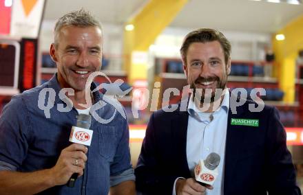 EBEL. Eishockey Bundesliga. KAC gegen	HC TIWAG Innsbruck.  Joschi Peharz, Marc Brabant (KAC). Klagenfurt, am 18.9.2021.
Foto: Kuess
www.qspictures.net

---
pressefotos, pressefotografie, kuess, qs, qspictures, sport, bild, bilder, bilddatenbank