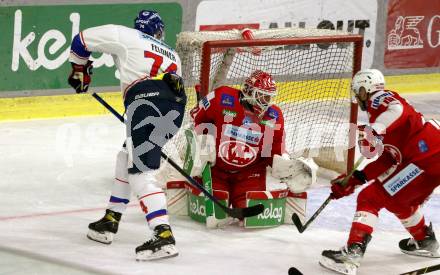EBEL. Eishockey Bundesliga. KAC gegen	HC TIWAG Innsbruck. Sebastian Dahm,  (KAC), Nico Feldner  (Innsbruck). Klagenfurt, am 18.9.2021.
Foto: Kuess
www.qspictures.net

---
pressefotos, pressefotografie, kuess, qs, qspictures, sport, bild, bilder, bilddatenbank