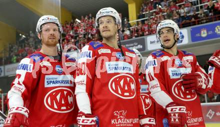 EBEL. Eishockey Bundesliga. KAC gegen	HC TIWAG Innsbruck. Phillip Bruggisser, Matthew Fraser, Lukas Haudum (KAC). Klagenfurt, am 18.9.2021.
Foto: Kuess
www.qspictures.net

---
pressefotos, pressefotografie, kuess, qs, qspictures, sport, bild, bilder, bilddatenbank
