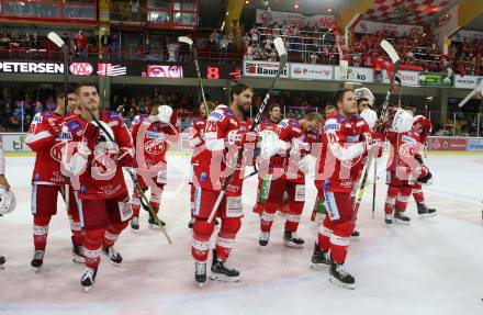 EBEL. Eishockey Bundesliga. KAC gegen	HC TIWAG Innsbruck. Jubel (KAC). Klagenfurt, am 18.9.2021.
Foto: Kuess
www.qspictures.net

---
pressefotos, pressefotografie, kuess, qs, qspictures, sport, bild, bilder, bilddatenbank