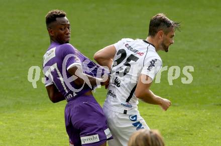 Fussball. Bundesliga. SK Austria Klagenfurt gegen  LASK.  Gloire Amanda,  James Holland(LASK). Klagenfurt, am 19.9.2021.
Foto: Kuess
www.qspictures.net
---
pressefotos, pressefotografie, kuess, qs, qspictures, sport, bild, bilder, bilddatenbank