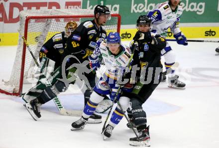 EBEL. Eishockey Bundesliga. VSV gegen HC Pustertal Woelfe. Anton Karlsson,  (VSV),  Reece Kenneth Willcox  (Pustertal). Villach, am 24.9.2021.
Foto: Kuess
www.qspictures.net
---
pressefotos, pressefotografie, kuess, qs, qspictures, sport, bild, bilder, bilddatenbank