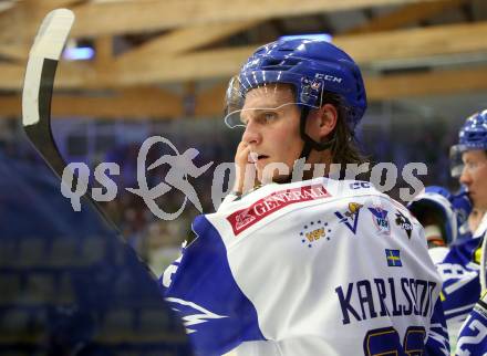 EBEL. Eishockey Bundesliga. VSV gegen HC Pustertal Woelfe.  Anton Karlsson (VSV). Villach, am 24.9.2021.
Foto: Kuess
www.qspictures.net
---
pressefotos, pressefotografie, kuess, qs, qspictures, sport, bild, bilder, bilddatenbank