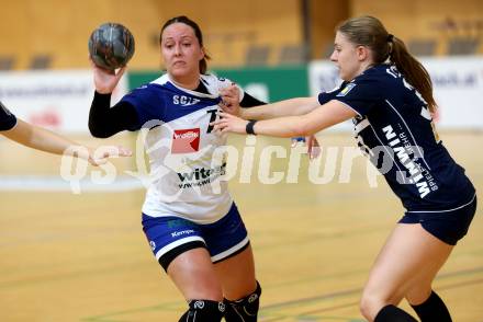 Handball. Bundesliga. Frauen.  	SC witasek Ferlach/Feldkirchen gegen roomz JAGS WV.  Voncina Luna  (Ferlach),  Gander Kim  (roomz JAGS WV). Ferlach, 25.9.2021.
Foto: Kuess
---
pressefotos, pressefotografie, kuess, qs, qspictures, sport, bild, bilder, bilddatenbank