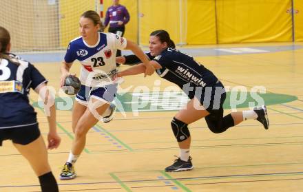 Handball. Bundesliga. Frauen.  	SC witasek Ferlach/Feldkirchen gegen roomz JAGS WV.  Prevendar Dorotea  (Ferlach),  Eichhorn Barbara  (roomz JAGS WV). Ferlach, 25.9.2021.
Foto: Kuess
---
pressefotos, pressefotografie, kuess, qs, qspictures, sport, bild, bilder, bilddatenbank