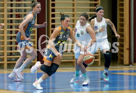 Basketball Damen Superliga 2021/2022. Grunddurchgang 1. Runde.  KOS Celovec Damen gegen BK Duchess Klosterneuburg.  Anna Kowatsch (KOS),  Lisa Zderadicka  (Klosterneuburg). Klagenfurt, am 2.10.2021.
Foto: Kuess
www.qspictures.net
---
pressefotos, pressefotografie, kuess, qs, qspictures, sport, bild, bilder, bilddatenbank