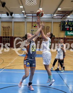 Basketball Damen Superliga 2021/2022. Grunddurchgang 1. Runde.  KOS Celovec Damen gegen BK Duchess Klosterneuburg.  Anna Kowatsch (KOS),  Sarah Schicher  (Klosterneuburg). Klagenfurt, am 2.10.2021.
Foto: Kuess
www.qspictures.net
---
pressefotos, pressefotografie, kuess, qs, qspictures, sport, bild, bilder, bilddatenbank