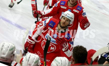 EBEL. Eishockey Bundesliga. KAC gegen	Black Wings Linz. Torjubel Manuel Ganahl (KAC). Klagenfurt, am 8.10.2021.
Foto: Kuess
www.qspictures.net

---
pressefotos, pressefotografie, kuess, qs, qspictures, sport, bild, bilder, bilddatenbank