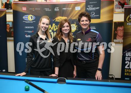 Billard. Pressekonferenz. Margarita Fefilova,  Kelly Fisher. Klagenfurt, 5.10.2021.
Foto: Kuess
---
pressefotos, pressefotografie, kuess, qs, qspictures, sport, bild, bilder, bilddatenbank