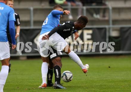 Fussball Testspiel. SK Austria Klagenfurt gegen NK Bravo (SLO).   Gloire Amanda (Klagenfurt), Vanja Drkusic (SLO). Sportpark Fischl. Klagenfurt, am 8.10.2021.
Foto: Kuess
---
pressefotos, pressefotografie, kuess, qs, qspictures, sport, bild, bilder, bilddatenbank