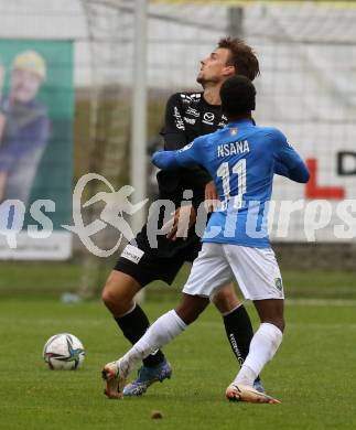 Fussball Testspiel. SK Austria Klagenfurt gegen NK Bravo (SLO).   Thorsten Mahrer, (Klagenfurt), Simon Nsana (SLO). Sportpark Fischl. Klagenfurt, am 8.10.2021.
Foto: Kuess
---
pressefotos, pressefotografie, kuess, qs, qspictures, sport, bild, bilder, bilddatenbank