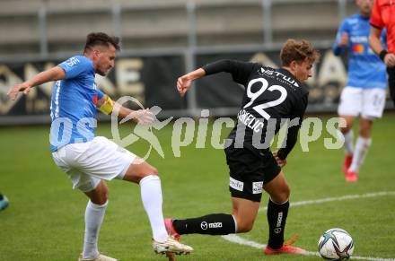 Fussball Testspiel. SK Austria Klagenfurt gegen NK Bravo (SLO).   Fabio Markelic, (Klagenfurt), Andraz Kirm (SLO). Sportpark Fischl. Klagenfurt, am 8.10.2021.
Foto: Kuess
---
pressefotos, pressefotografie, kuess, qs, qspictures, sport, bild, bilder, bilddatenbank