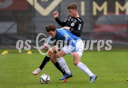 Fussball Testspiel. SK Austria Klagenfurt gegen NK Bravo (SLO).   Tim Maciejewski, (Klagenfurt), Matija Kavcic (SLO). Sportpark Fischl. Klagenfurt, am 8.10.2021.
Foto: Kuess
---
pressefotos, pressefotografie, kuess, qs, qspictures, sport, bild, bilder, bilddatenbank