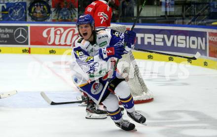 EBEL. Eishockey Bundesliga. VSV gegen HCB Suedtirol Alperia. Torjubel Anton Karlsson  (VSV). Villach, am 10.10.2021.
Foto: Kuess
www.qspictures.net
---
pressefotos, pressefotografie, kuess, qs, qspictures, sport, bild, bilder, bilddatenbank