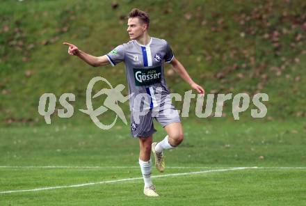 Fussball. Kaerntner Liga. Ferlach Atus gegen Dellach/Gail.  Torjubel   Ralph Roman Scheer (Dellach). Ferlach, am 9.10.2021.
Foto: Kuess
www.qspictures.net
---
pressefotos, pressefotografie, kuess, qs, qspictures, sport, bild, bilder, bilddatenbank