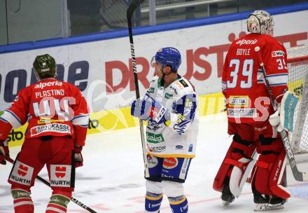 EBEL. Eishockey Bundesliga. VSV gegen HCB Suedtirol Alperia.  Torjubel Scott Kosmachuk (VSV). Villach, am 10.10.2021.
Foto: Kuess
www.qspictures.net
---
pressefotos, pressefotografie, kuess, qs, qspictures, sport, bild, bilder, bilddatenbank
