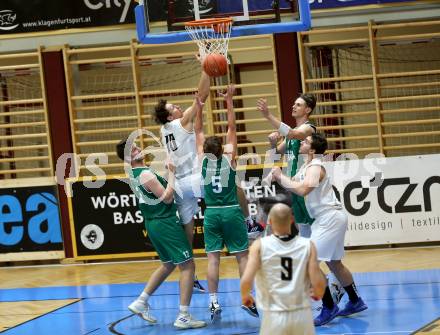 Basketball Zweite Liga 2021/2022. Grunddurchgang 1. Runde.  Woerthersee Piraten gegen Future Team Steiermark. Simon Finzgar, Andreas Nuck (Piraten), Albin Balic , Gabriel Heigl, Daniel Grgic (Steiermark). Klagenfurt, am 10.10.2021.
Foto: Kuess
www.qspictures.net

---
pressefotos, pressefotografie, kuess, qs, qspictures, sport, bild, bilder, bilddatenbank