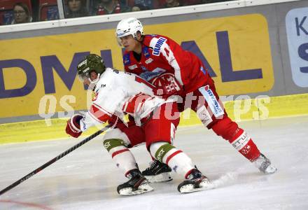 EBEL. Eishockey Bundesliga. KAC gegen	HCB Suedtirol Alperia. Kele Steffler  (KAC),  Glueck Diego (Bozen). Klagenfurt, am 22.10.2021.
Foto: Kuess
www.qspictures.net

---
pressefotos, pressefotografie, kuess, qs, qspictures, sport, bild, bilder, bilddatenbank