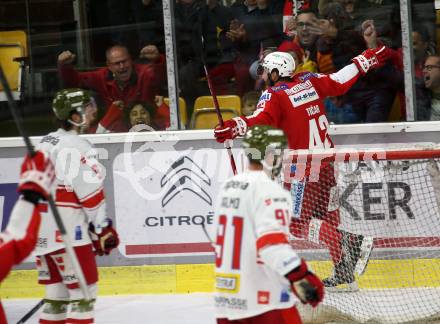 EBEL. Eishockey Bundesliga. KAC gegen	HCB Suedtirol Alperia. Torjubel Rok Ticar,  (KAC). Klagenfurt, am 22.10.2021.
Foto: Kuess
www.qspictures.net

---
pressefotos, pressefotografie, kuess, qs, qspictures, sport, bild, bilder, bilddatenbank