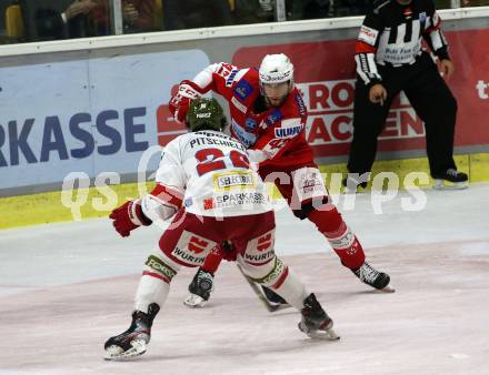 EBEL. Eishockey Bundesliga. KAC gegen	HCB Suedtirol Alperia. Rok Ticar, (KAC), Simon Pitschieler   (Bozen). Klagenfurt, am 22.10.2021.
Foto: Kuess
www.qspictures.net

---
pressefotos, pressefotografie, kuess, qs, qspictures, sport, bild, bilder, bilddatenbank