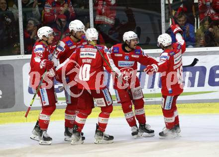 EBEL. Eishockey Bundesliga. KAC gegen	HCB Suedtirol Alperia. Torjubel Samuel Witting, Thomas Hundertpfund, Clemens Unterweger, Thomas Vallant, Johannes Bischofberger (KAC). Klagenfurt, am 22.10.2021.
Foto: Kuess
www.qspictures.net

---
pressefotos, pressefotografie, kuess, qs, qspictures, sport, bild, bilder, bilddatenbank