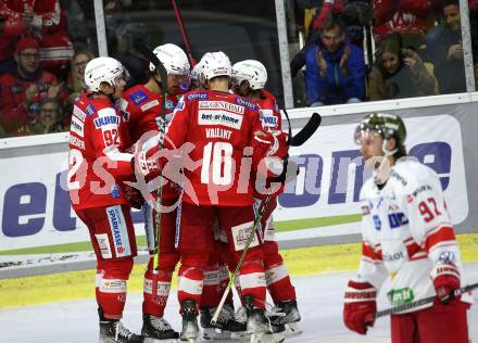EBEL. Eishockey Bundesliga. KAC gegen	HCB Suedtirol Alperia. Torjubel Samuel Witting, Thomas Hundertpfund, Clemens Unterweger, Thomas Vallant, Johannes Bischofberger (KAC). Klagenfurt, am 22.10.2021.
Foto: Kuess
www.qspictures.net

---
pressefotos, pressefotografie, kuess, qs, qspictures, sport, bild, bilder, bilddatenbank