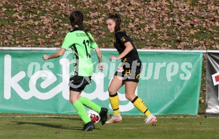 Fussball. 2. Frauenbundesliga. Carinthians LIWOdruck Hornets gegen FC Altera Porta.  Elisa Ciccarelli  (Carinthians),   Birgit Bauer (Altera Porta). Feistritz/Drau, 31.10.2021.
Foto: Kuess
---
pressefotos, pressefotografie, kuess, qs, qspictures, sport, bild, bilder, bilddatenbank