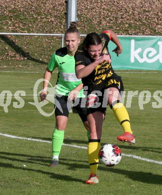 Fussball. 2. Frauenbundesliga. Carinthians LIWOdruck Hornets gegen FC Altera Porta. Katharina Knaller   (Carinthians),  Nicole Angerer  (Altera Porta). Feistritz/Drau, 31.10.2021.
Foto: Kuess
---
pressefotos, pressefotografie, kuess, qs, qspictures, sport, bild, bilder, bilddatenbank