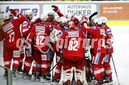 EBEL. Eishockey Bundesliga. KAC gegen Dornbirn Bulldogs.  Jubel KAC. Klagenfurt, am 5.11.2021.
Foto: Kuess
www.qspictures.net

---
pressefotos, pressefotografie, kuess, qs, qspictures, sport, bild, bilder, bilddatenbank