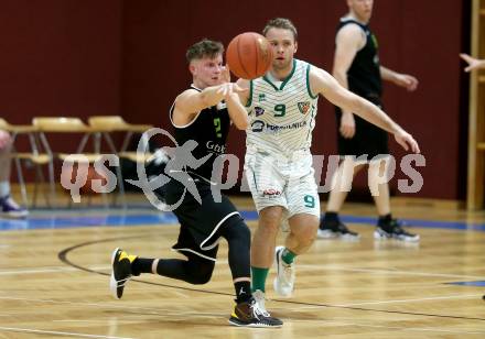 Basketball Zweite Liga 2021/2022. Grunddurchgang 5. Runde.  KOS Celovec gegen Basket Flames. Tim Huber (KOS),  David Wrumnig  (Basket Flames). Klagenfurt, am 6.11.2021.
Foto: Kuess
www.qspictures.net
---
pressefotos, pressefotografie, kuess, qs, qspictures, sport, bild, bilder, bilddatenbank
