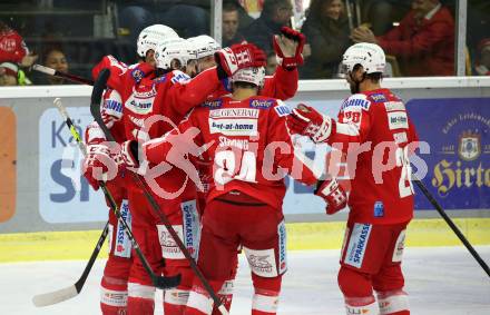 EBEL. Eishockey Bundesliga. KAC gegen  EC Red Bull Salzburg. Torjubel Thomas Hundertpfund, Ganahl Manuel, Geier Manuel, Strong Steven, Schumnig Martin (KAC). Klagenfurt, am 7.11.2021.
Foto: Kuess
www.qspictures.net

---
pressefotos, pressefotografie, kuess, qs, qspictures, sport, bild, bilder, bilddatenbank