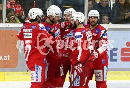 EBEL. Eishockey Bundesliga. KAC gegen  EC Red Bull Salzburg. Torjubel Thomas Hundertpfund, Ganahl Manuel, Geier Manuel, Strong Steven, Schumnig Martin (KAC). Klagenfurt, am 7.11.2021.
Foto: Kuess
www.qspictures.net

---
pressefotos, pressefotografie, kuess, qs, qspictures, sport, bild, bilder, bilddatenbank
