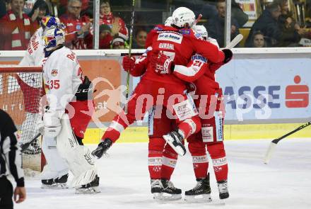 EBEL. Eishockey Bundesliga. KAC gegen  EC Red Bull Salzburg. Torjubel Thomas Hundertpfund, Ganahl Manuel, Geier Manuel,  (KAC). Klagenfurt, am 7.11.2021.
Foto: Kuess
www.qspictures.net

---
pressefotos, pressefotografie, kuess, qs, qspictures, sport, bild, bilder, bilddatenbank