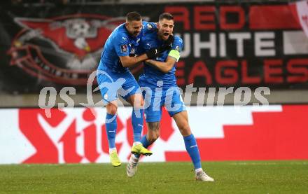 Fussball. FIFA. WM Qualifikationsspiel. European Qualifiers. Oesterreich gegen Israel.  Torjubel Eyad Abu Abaid, Nir Bitton  (Isarael). Klagenfurt, Woerthersee Stadion, 12.11.2021.
Foto: Kuess
---
pressefotos, pressefotografie, kuess, qs, qspictures, sport, bild, bilder, bilddatenbank