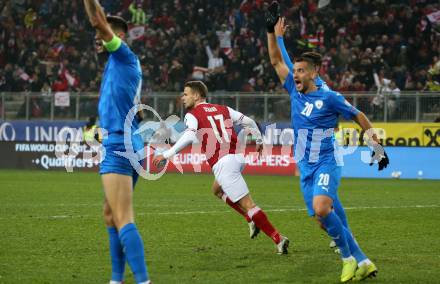 Fussball. FIFA. WM Qualifikationsspiel. European Qualifiers. Oesterreich gegen Israel. Torjubel Louis Schaub  (Oesterreich). Klagenfurt, Woerthersee Stadion, 12.11.2021.
Foto: Kuess
---
pressefotos, pressefotografie, kuess, qs, qspictures, sport, bild, bilder, bilddatenbank