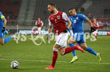 Fussball. FIFA. WM Qualifikationsspiel. European Qualifiers. Oesterreich gegen Israel.  Marko Arnautovic, (Oesterreich),  Eyad Abu Abaid  (Isarael). Klagenfurt, Woerthersee Stadion, 12.11.2021.
Foto: Kuess
www.qspictures.net
---
pressefotos, pressefotografie, kuess, qs, qspictures, sport, bild, bilder, bilddatenbank