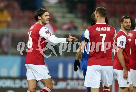 Fussball. FIFA. WM Qualifikationsspiel. European Qualifiers. Oesterreich gegen Moldawien.  Torjubel Christopher Trimmel, Marko Arnautovic (Oesterreich). Klagenfurt, Woerthersee Stadion, 15.11.2021.
Foto: Kuess
www.qspictures.net
---
pressefotos, pressefotografie, kuess, qs, qspictures, sport, bild, bilder, bilddatenbank