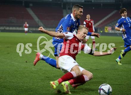 Fussball. FIFA. WM Qualifikationsspiel. European Qualifiers. Oesterreich gegen Moldawien.  Marco Gruell, (Oesterreich), Vadim Bolohan   (Moldawien). Klagenfurt, Woerthersee Stadion, 15.11.2021.
Foto: Kuess
www.qspictures.net
---
pressefotos, pressefotografie, kuess, qs, qspictures, sport, bild, bilder, bilddatenbank