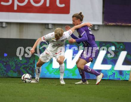 Fussball. Bundesliga. SK Austria Klagenfurt gegen  FK Austria Wien.   Patrick Greil (Klagenfurt), Matthias Braunoeder (Wien). Klagenfurt, am 21.11.2021.
Foto: Kuess
www.qspictures.net
---
pressefotos, pressefotografie, kuess, qs, qspictures, sport, bild, bilder, bilddatenbank