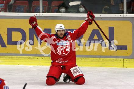 EBEL. Eishockey Bundesliga. KAC gegen	Tesla Orli Znojmo. Torjubel Manuel Ganahl (KAC). Klagenfurt, am 21.11.2021.
Foto: Kuess
www.qspictures.net

---
pressefotos, pressefotografie, kuess, qs, qspictures, sport, bild, bilder, bilddatenbank