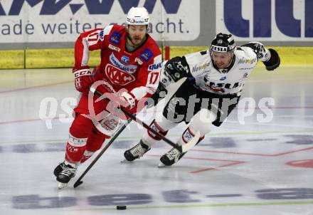 EBEL. Eishockey Bundesliga. KAC gegen	Tesla Orli Znojmo. Manuel Ganahl, (KAC), Zubov Ilya  (Znojmo). Klagenfurt, am 21.11.2021.
Foto: Kuess
www.qspictures.net

---
pressefotos, pressefotografie, kuess, qs, qspictures, sport, bild, bilder, bilddatenbank