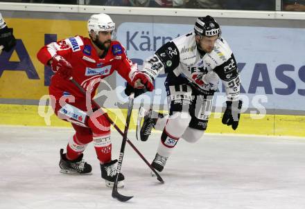 EBEL. Eishockey Bundesliga. KAC gegen	Tesla Orli Znojmo. Strong Steven (KAC), Fejes Samuel Hunter  (Znojmo). Klagenfurt, am 21.11.2021.
Foto: Kuess
www.qspictures.net

---
pressefotos, pressefotografie, kuess, qs, qspictures, sport, bild, bilder, bilddatenbank