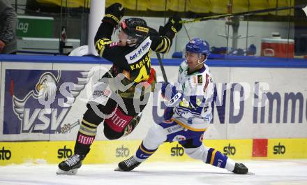 EBEL. Eishockey Bundesliga. VSV gegen spusu Vienna Capitals.  Felix Maxa,  (VSV),  Anton Karlsson (Vienna Capitals). Villach, am 26.11.2021.
Foto: Kuess
www.qspictures.net
---
pressefotos, pressefotografie, kuess, qs, qspictures, sport, bild, bilder, bilddatenbank