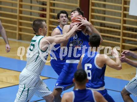 Basketball Zweite Liga 2021/2022. Grunddurchgang 7. Runde.  KOS Celovec gegen Kufstein Towers.  Erik Groznik (KOS), Dusan Oluic, Thomas Pirchner (Kufstein). Klagenfurt, am 27.11.2021.
Foto: Kuess
www.qspictures.net
---
pressefotos, pressefotografie, kuess, qs, qspictures, sport, bild, bilder, bilddatenbank