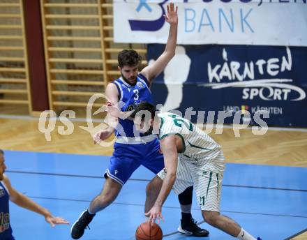 Basketball Zweite Liga 2021/2022. Grunddurchgang 7. Runde.  KOS Celovec gegen Kufstein Towers. Marin Sliskovic (KOS),Andres Diaz  (Kufstein). Klagenfurt, am 27.11.2021.
Foto: Kuess
www.qspictures.net
---
pressefotos, pressefotografie, kuess, qs, qspictures, sport, bild, bilder, bilddatenbank