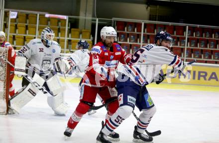 EBEL. Eishockey Bundesliga. KAC gegen	Hydro Fehervar AV 19. Thomas Koch, (KAC), Andrew Sarauer   (Fehervar). Klagenfurt, am 28.11.2021.
Foto: Kuess
www.qspictures.net

---
pressefotos, pressefotografie, kuess, qs, qspictures, sport, bild, bilder, bilddatenbank