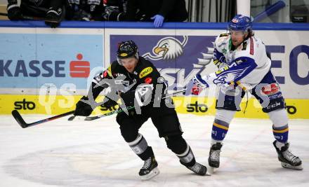 EBEL. Eishockey Bundesliga. VSV gegen Dornbirn Bulldogs.  Joel Broda,  (VSV), Philipp Poeschmann  (Dornbirn Bulldogs). Villach, am 3.12.2021.
Foto: Kuess
www.qspictures.net
---
pressefotos, pressefotografie, kuess, qs, qspictures, sport, bild, bilder, bilddatenbank